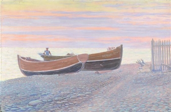 Fishing Boats on a Beach - Yuri Aleksandrovich Merkulov