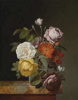 Flower Piece With Roses And Butterfly - F. B. de Montaville de Lavant