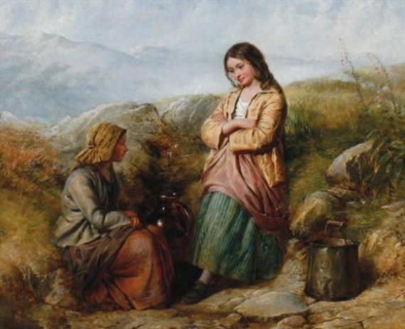 Country girls collecting water by Edward John Cobbett