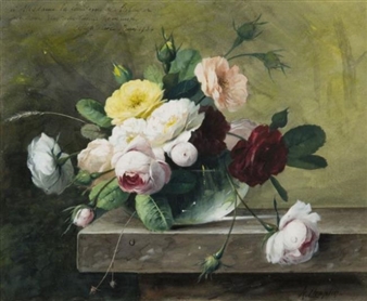Bouquet de roses sur un entablement - Arthur Chaplin