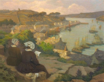 Audierne, bretonnes au crépuscule - Louis-Eugene Fauconnier