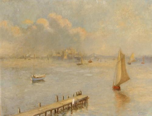 Artwork by Josephine Culbertson, 2works; Ships on the bay; Virgin, Made of oil on board; watercolor