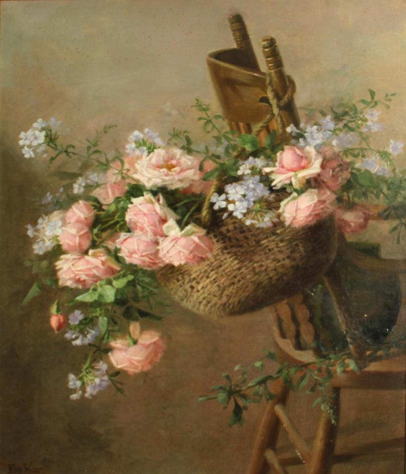 Edith White | A basket of roses suspended from a chair | MutualArt