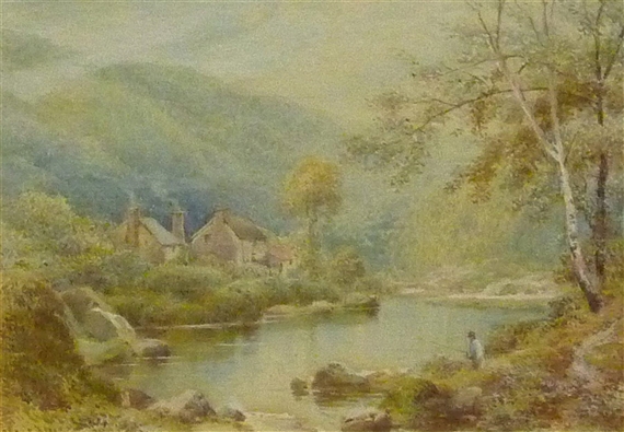 Fisherman on an Upland River by Charles Frederick Allbon