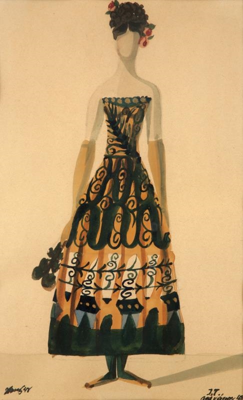 Artwork by František Tichý, Girl with bunch, Made of watercolour, carton