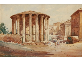 Study of Italian ruins with figures in the foreground - S. Donadom