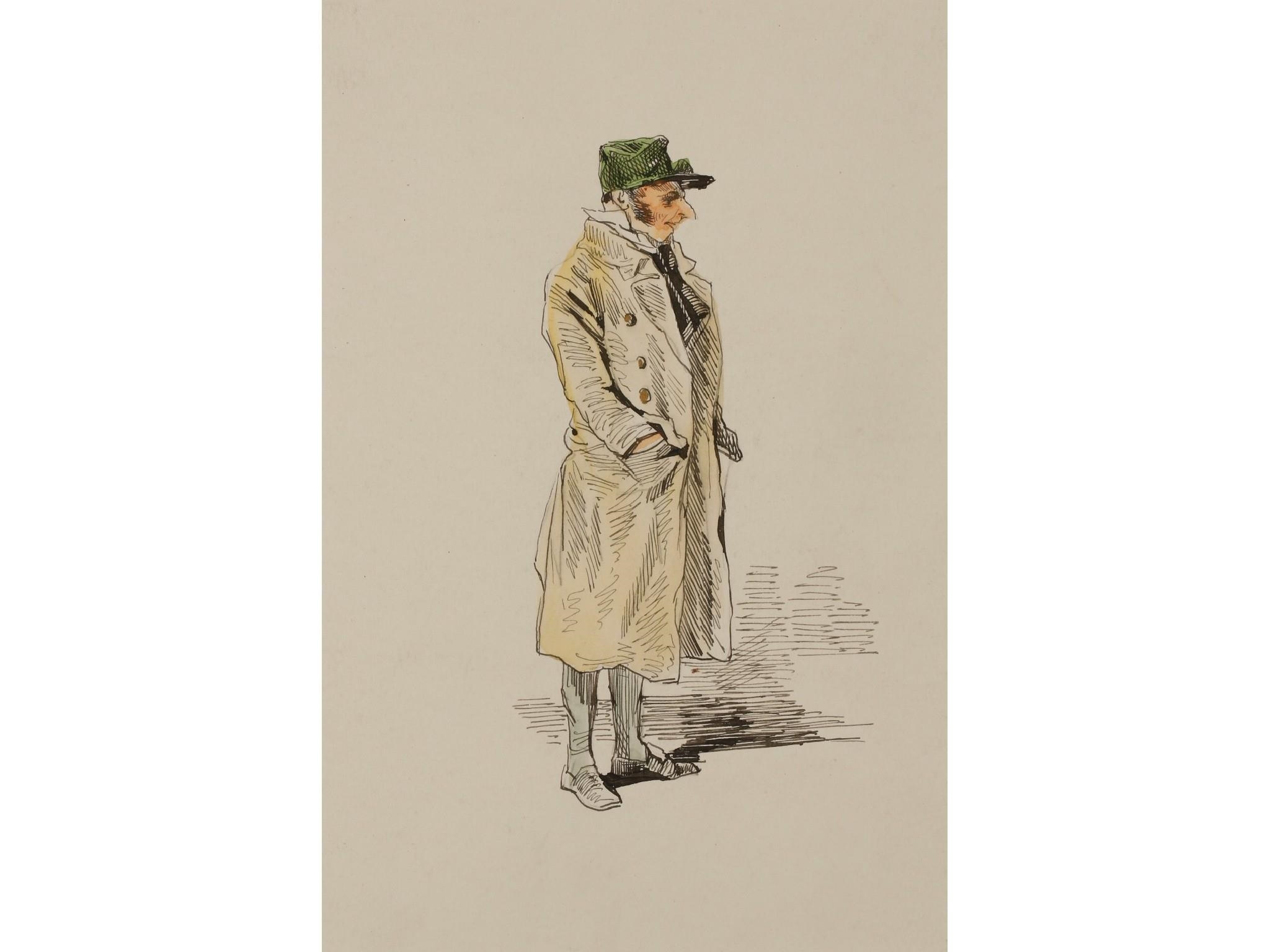 Artwork by Paul Gavarni, 2 Works: Study for the etchings "Cabaret-2" from "Les Gens de Paris" series & Loyal et Vautour-4, Made of black ink on brown paper with watercolour highlights