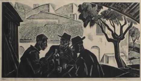 Artwork by Iain MacNab, Le gouter, Made of woodcut