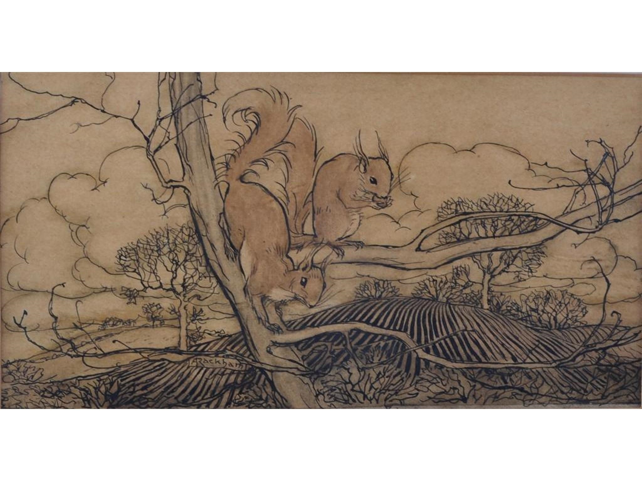 Arthur Rackham | Two red squirrels in a tree | MutualArt
