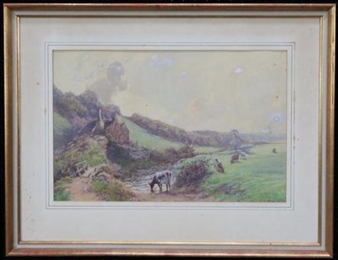 Cattle grazing by Cottage & River - Vicky White