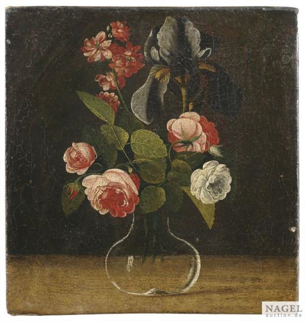 Artwork by German School, 18th Century, Still Life with Flowers in a Glass Vase, Made of Oil on canvas