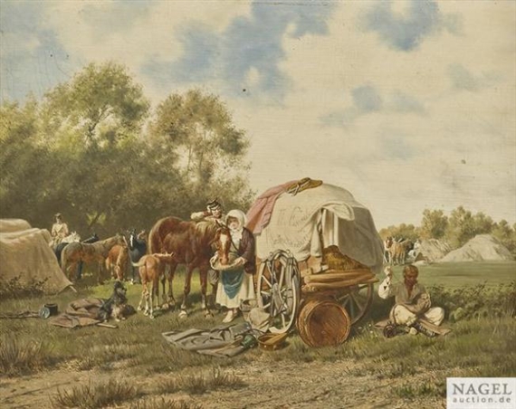 A Sutler's Wagon in a Soldier Camp by Franz Quaglio, 1890