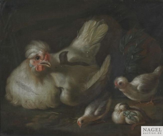 Hen with Chicks by German School, 18th Century, 18th Century