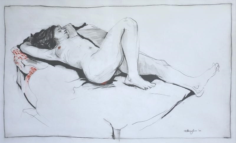 Artwork by J. Meagher, Reclining Nude, Made of Charcoal & Conte