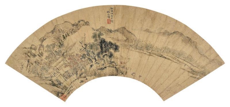 Artwork by Wei Zhihuang, Landscape Fan, Made of Ink on golden paper