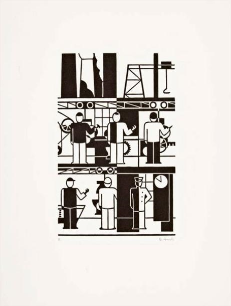 Artwork by Gerd Arntz, Factory, Made of woodcut on paper