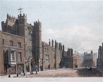 'St James's Palace' and six further engravings to include: Four Interior views at Windsor Castle and two Oxford views for Ackermann's History of Oxford - R. Reeve