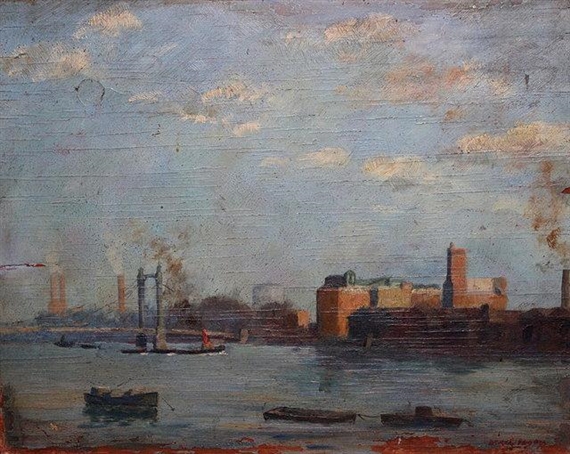 View looking down the Thames towards the Albert Bridge by Derek Rogers
