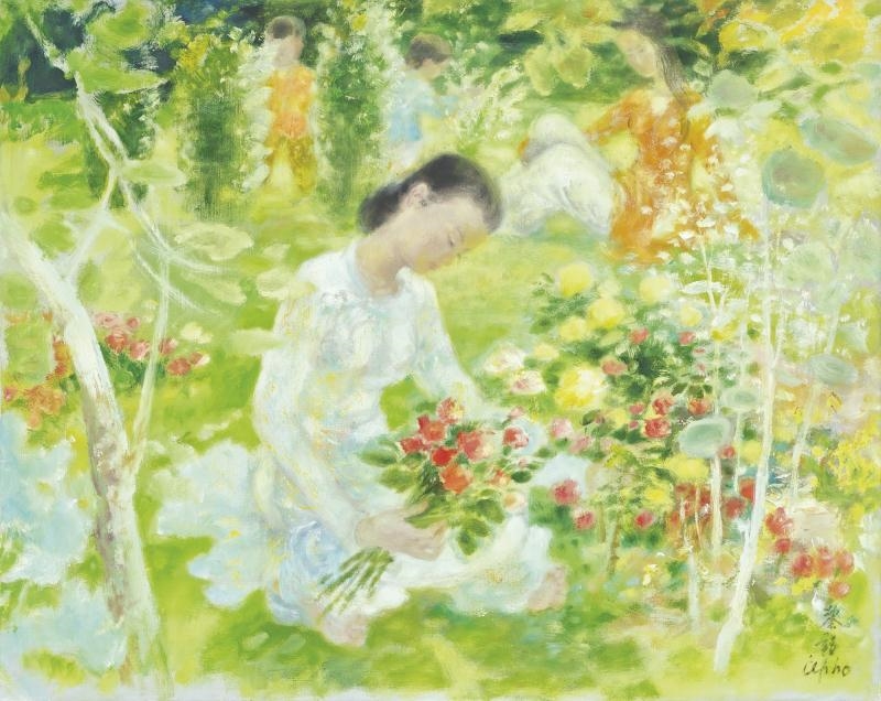 Artwork by Lê Ph?, LA CUEILLETTE DES ROSES (PICKING ROSES), Made of Oil on canvas