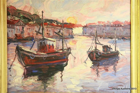 Coucher de soleil sur les bateaux by Albert Vagh Weinmann