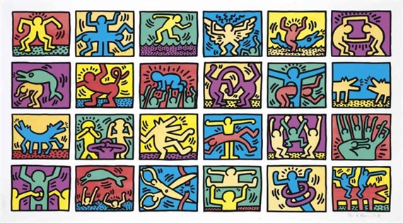 A colorful grid of stylized figures in a pop-art style.