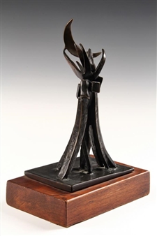 Zuni Bronze of Crescent Moon above Corn - H. Quam