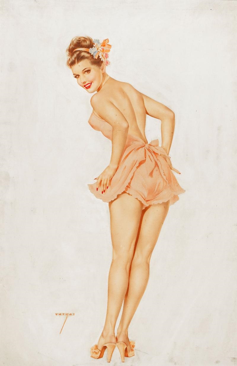 My Boy Friend Often Tells Me / That Our Love is Indestructible; although I'm his Biggest Asset / It's Too Bad I'm Not Deductible, Varga Girl, March calendar pin-up, 1948 by Alberto Vargas, 1948