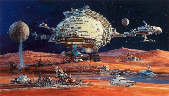 Space Settlement, AMP Corporate commission by John Conrad Berkey, 1988