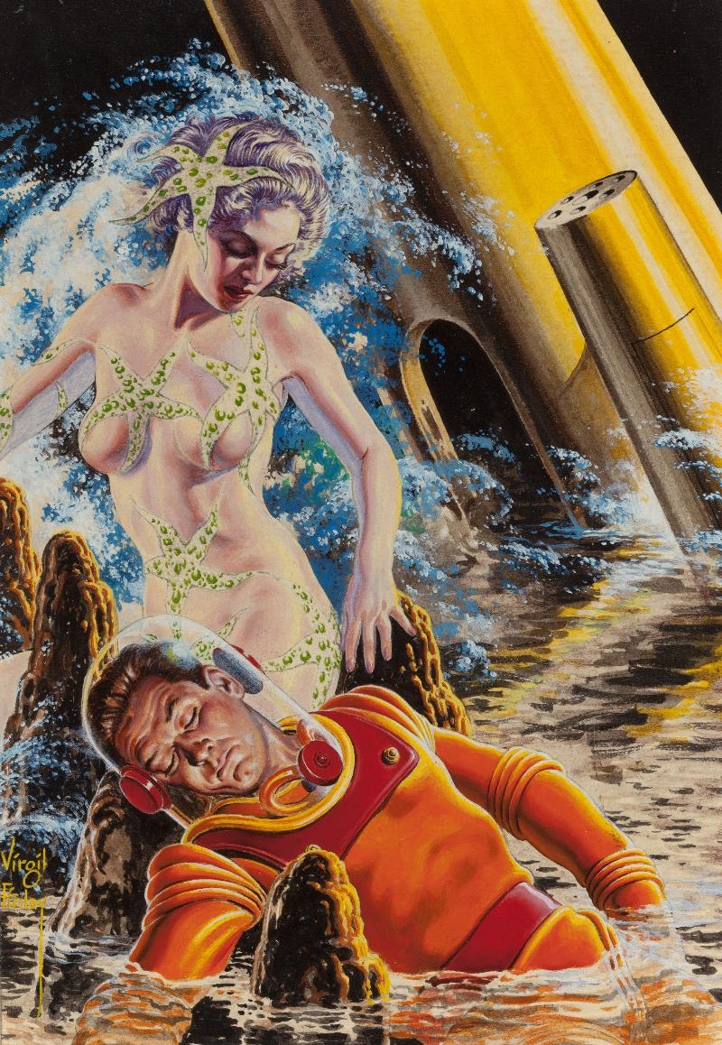Viridi, Goddess of Nature, Other Worlds Science Stories magazine cover, June 1956 by Virgil Finlay, 1956