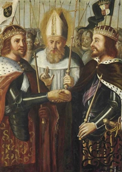 An alliance between the King of England and the King of France, possibly depicting the Treaty of Picquigny - Jean Chalette