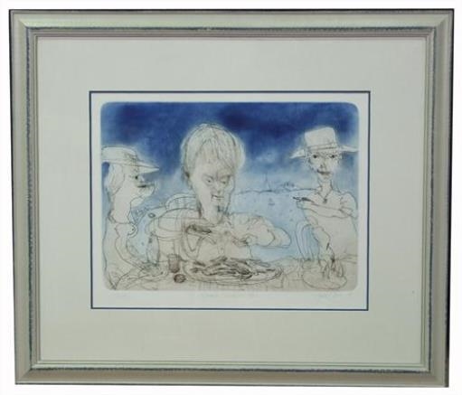 Artwork by John Olsen, Seamus & Oysters, Made of etching