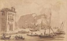 Artwork by Francesco Guardi, 13 Works: Vedutas of Venice, Architectural Cappricci, Figure Studies and Others, Made of Pen and brown ink, brown wash on paper