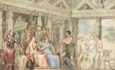 A Scene from Antiquity with a Ruling Couple a Military Leader and Three Graces Near a Palace by German School, 18th Century, 18th century