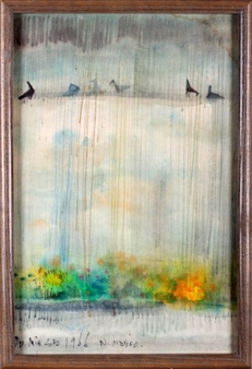 Birds On Wall On Rainy Day - Mei Shu Ou