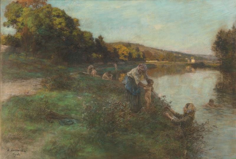 Artwork by Léon-Augustin L'Hermitte, LA BAIGNADE, Made of pastel on paper