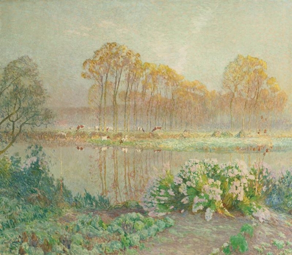LANDSCAPE WITH POND AND BLOOMS by Emile Claus