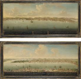 A Pair: Prospectiva di Constantinopoli per Tramontana parte del porto & Veduta d'Arsenale e di Galata da Constantinopoli by J. Cook