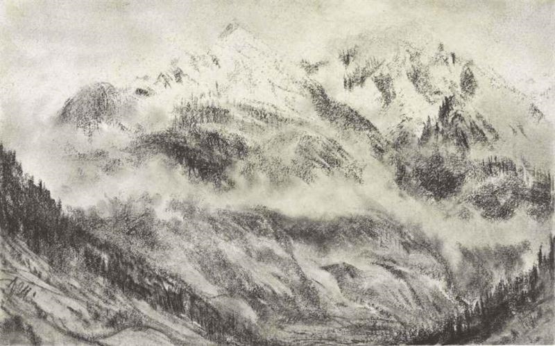 Mountainous landscape by Adolph von Menzel, circa 1885