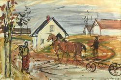 Artwork by Vojtěch Sedláček, FALL IN THE VILLAGE, Made of aquarelle, white color, ink on paper