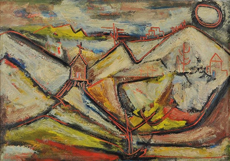 Artwork by Howard Schleeter, New Mexico Contours, Made of Casein oil wax on panel