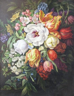 A Still Life of Assorted Flowers, including Tulips, Primroses, an Iris and Other Blooms - Friedrike Meinert