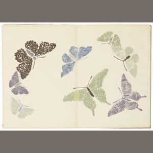 Two complete volumes of woodblock prints Cho senshu (A Thousand Butterflies) by Kamisaka Sekka, 1908
