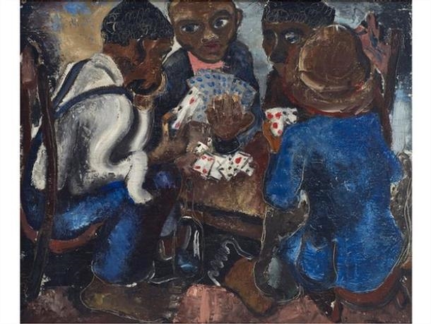 Artwork by Pancho Guedes, Card Players, Made of oil on panel