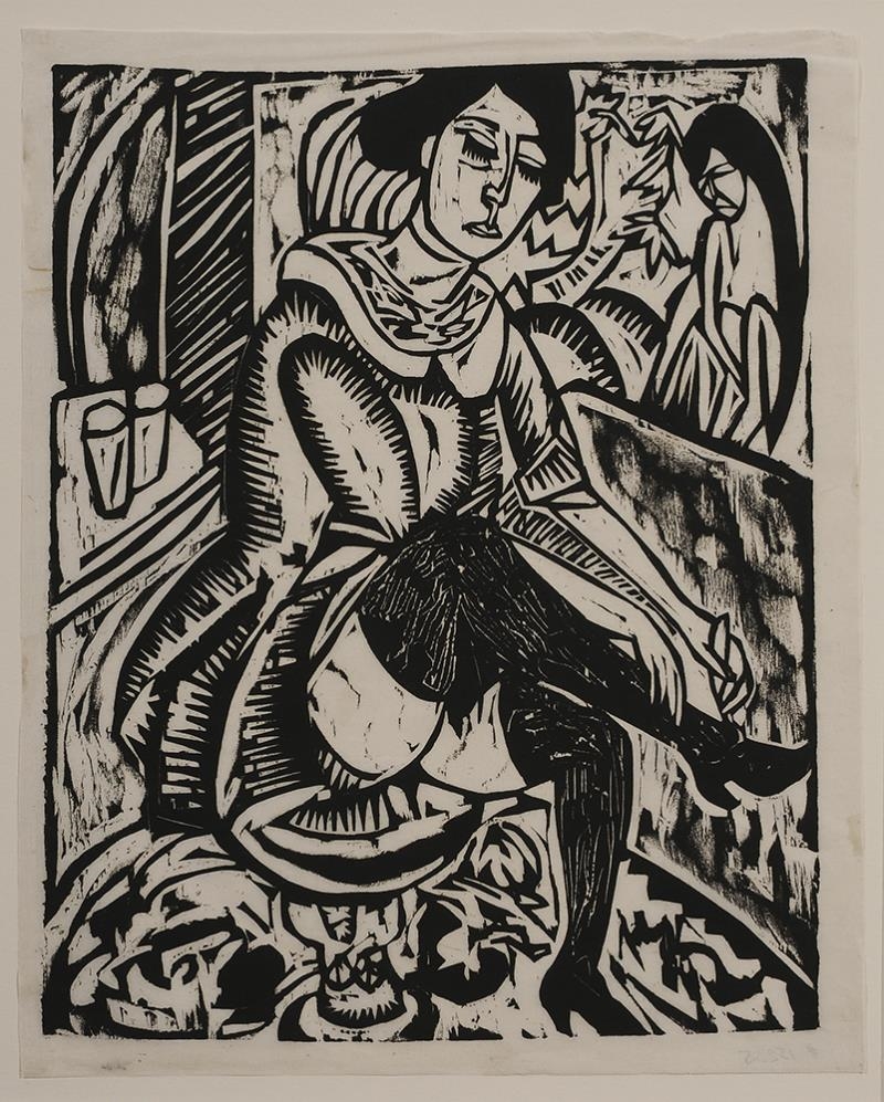 Ernst Ludwig Kirchner Frau, Schuh zukn pfend, 1912 (1919