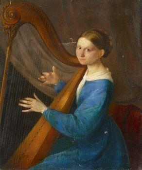 Portrait of a young Lady with Harp by Timoleon von Neff