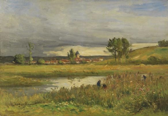 Landschaft mit Dorf und Fluss by Jean Baptiste Antoine Guillemet, circa  1870s