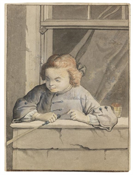 Knabe am Fenster mit Wasserspritze by German School, 18th Century, 1770