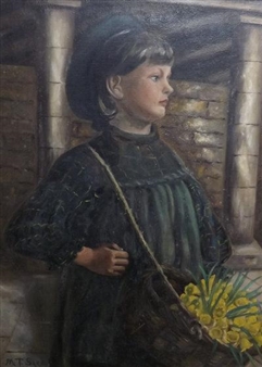 A girl with daffodils - Mabel Trevaskis Sara