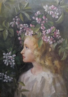 A girl and apple blossom - Mabel Trevaskis Sara