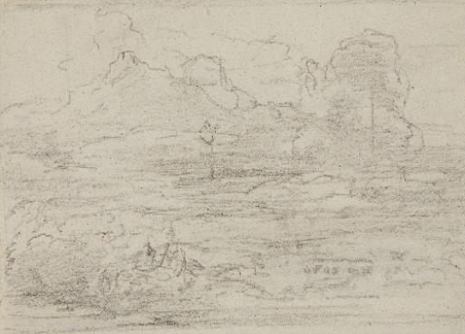 2 Works: Landscape Sketch with Mountains in the Background by Carl Rottmann